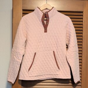 Orvis Quilted Pullover Hoodie in Light Pink with Brown Trim